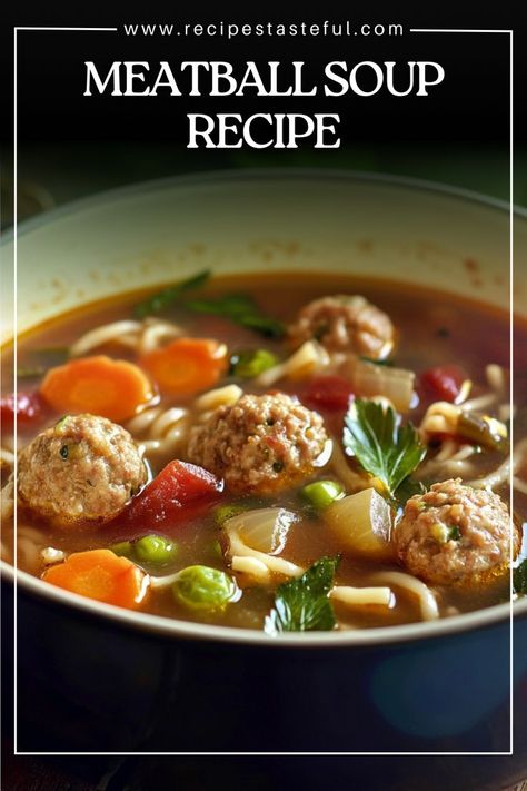 This hearty and comforting Meatball Soup is filled with tender meatballs, vibrant vegetables, and pasta in a flavorful broth. Perfect for chilly days, it's a family favorite that's easy to prepare and sure to warm you up! Meatball Soup Recipes, Tender Meatballs, Meatball Pasta, Meatball Soup, Fire Roasted Tomatoes, Minced Onion, Fire Roasted, Bowl Of Soup, Quick Cooking