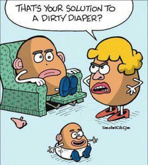 Solution to dirty diaper Candy Cartoon, Funny Potato, Mark Parisi, Spanish Jokes, Family Cartoon, Cartoon Funny, Spanish Memes, Spanish Humor, Clean Humor