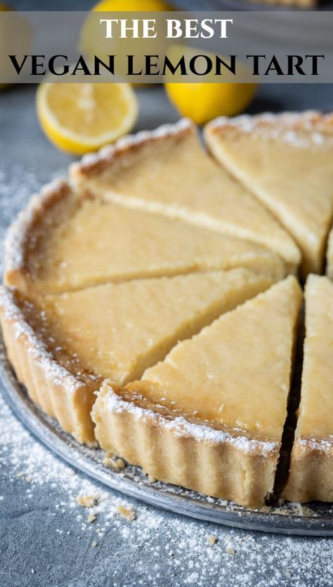 Vegan Lemon Tart Recipe, Vegan Lemon Custard, Vegan Lemon Pie, Vegan Lemon Desserts, Vegan Lemon Tart, Vegan Tart, Lemon Vegan, Baking Vegan, Vegan Tarts