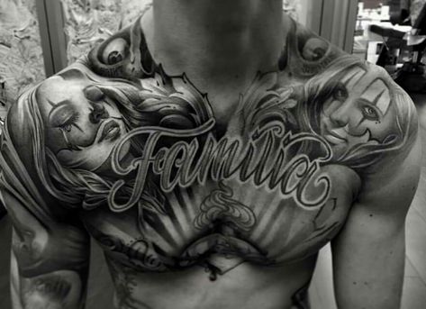 Yepp ♡ Text Chest Tattoo Men, Eye Tattoo On Chest Man, Men’s Chest Piece Tattoos, Chest Tattoo Eye, Men’s Chest Tattoos Words, Back Tattoo For Men, Chest Tattoos Men, Good Family Tattoo, Male Chest