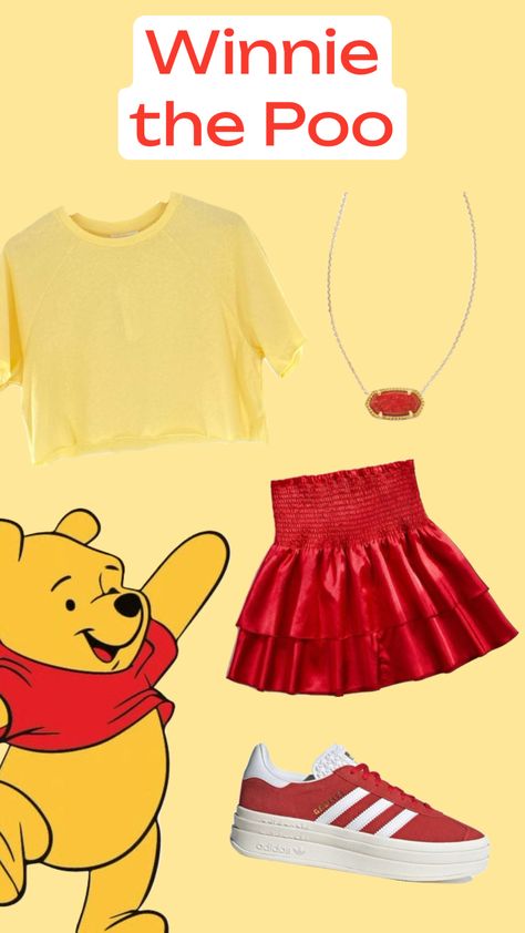 Winnie the poo inspire outfit!❤️💛🐻What character should I do next? #fyp #f4f #l4l #bear #winniethepoo #disney Disney Character Day Spirit Week, Family Disney Bounding Outfits, Winnie The Pooh Inspired Outfits, Disney Character Outfits Spirit Week, Winnie The Pooh Womens Costume, Winnie The Pooh Disney Outfits, Pooh Inspired Outfit, Disney Bounding Winnie The Pooh Characters, Pooh Outfits