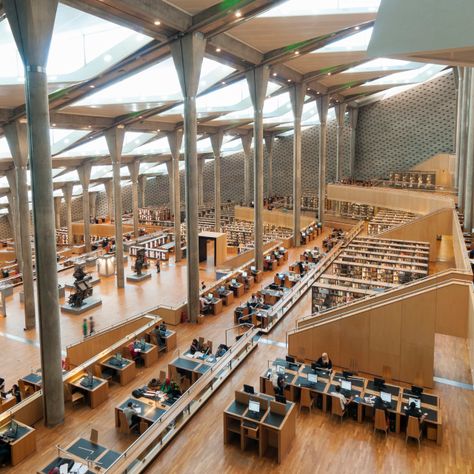 Interior of Main Reading Room of Bibliotheca Alexandrina (Library of Alexandria), Egypt. Subscription-free stock image available for license. Alexandria Library, When Breath Becomes Air, Library Of Alexandria, Beautiful Library, Popular Travel Destinations, City Library, Alexandria Egypt, Inside Interiors, Display Advertising