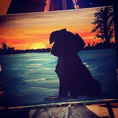 Painting Ideas Animals, Diy For Him, Painting Silhouette, Canvas Art Diy, Dog Sunset, Dogs Painting, Silhouette Painting, Etsy Ideas, Animal Canvas