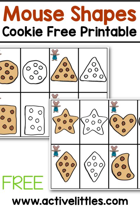 Free Mouse Shapes Cookie Matching Printable - Active Littles Cookie Worksheets Preschool, Free Cookie Printable, Food Sorting Preschool Free Printable, Mouse Shapes Activities Preschool, Cookie Theme Preschool, Cookie Activities For Preschool, Bakery Preschool Activities, Shape Matching Printable Free, If You Give A Mouse A Cookie Activities