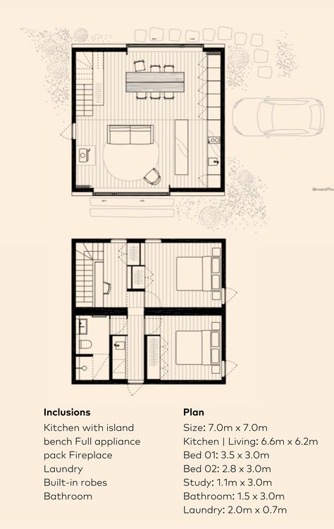 Cubic House Design, Small House Design Layout, Tiny House Floor Plan, Small House Design Floor Plan, Unique Small House Plans, Micro House Plans, Two Storey House Plans, Square House Plans, Small Floor Plans