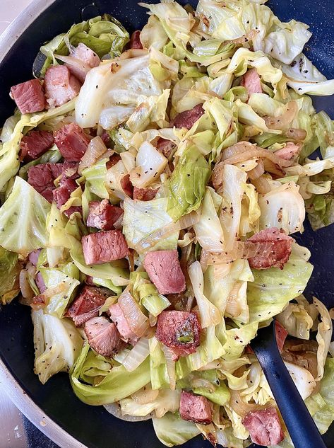 Ham and Cabbage Ham And Cabbage Recipe, Cabbage And Ham, Ham Cabbage, Ham And Cabbage, Fried Ham, Cabbage Casserole Recipes, Boiled Dinner, Cabbage And Noodles, Ham And Eggs