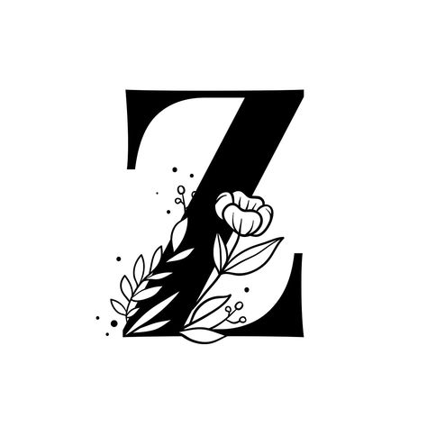 Letter Z script psd floral alphabet | free image by rawpixel.com / Tvzsu Botanical Capital Letter, Alphabet Typography, Floral Alphabet, Alphabet, Typography, Black And White, Floral, Black