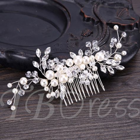 Rhinestone White Imitation Pearl Crown Hair Accessories Pearl Comb, Pearl Bridal Headpiece, Crystal Comb, Accessories Pearl, Crystal Crown Wedding, Casual Dressing, Pearl Headpiece, Hair Comb Accessories, Pearl Jewels