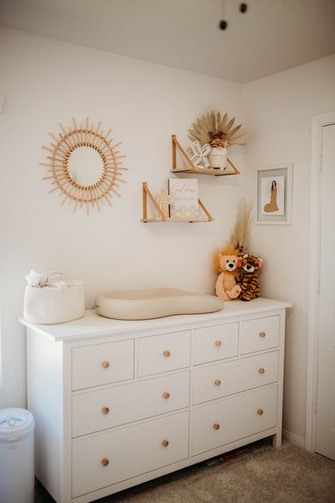 Sunshine • sun • nursery • dresser • baby room Yellow Nursery Aesthetic, Yellow Animal Nursery, Nuetral Pallete Nursery Rainbow, Rainbow Neutral Nursery, Boho You Are My Sunshine Nursery, Rust Rainbow Nursery, Yellow Neutral Nursery, Neutral Sunshine Nursery, Nursery Sun Theme