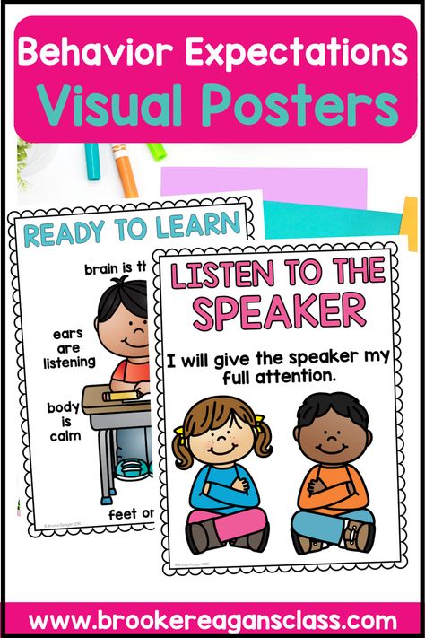 Visual behavior expectation posters to visually remind students of behavior expectations and classroom rules. These posters are a great way to teach and reinforce expectations. Create a bulletin board with these posters for a cute way to remind students of rules and expectations. Visual Expectations Classroom, Classroom Expectations Preschool, Classroom Expectations Elementary, Carpet Expectations, Center Expectations, Behavior Visuals, Positive Expectations, Tk Classroom, Behavior Expectations