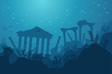 Atlantis Illustration, City Of Atlantis, Underwater Cartoon, Fish Under The Sea, Underwater Background, Lost City Of Atlantis, Ocean Backgrounds, Underwater Theme, Underwater City