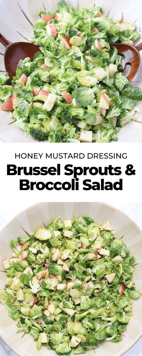 Brussel Sprout Broccoli Salad, Brussel Sprout Broccoli Recipes, Broccoli Brussel Sprout Salad, Brussel Sprout And Broccoli Recipes, Legume Dishes, Flavorful Broccoli, Brussel Sprouts Salad, Salad With Honey Mustard Dressing, Broccoli And Brussel Sprouts