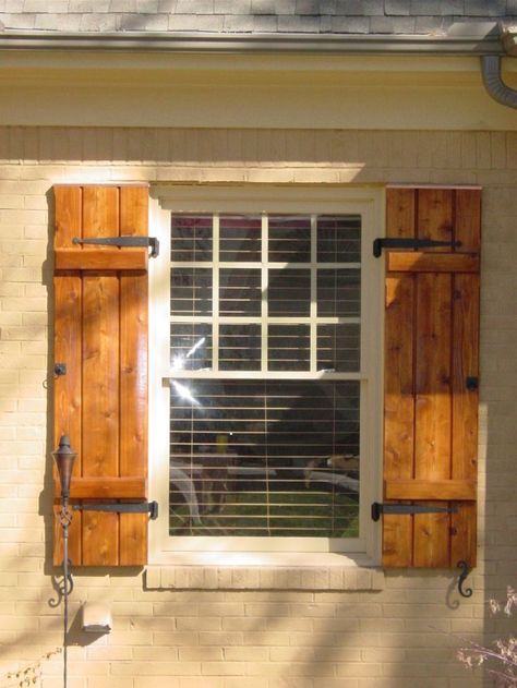 Cedar Shutters on Pinterest | Shutters, Exterior Shutters and ... Exterior Shutter Colors, Shutter Ideas, Outdoor Shutters, Window Shutters Exterior, Rustic Shutters, Cedar Shutters, White Exterior Houses, Shutter Designs, Diy Rustic Home