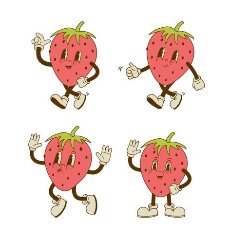 Cartoon Strawberry, Different Poses, Retro Cartoon, Retro Cartoons, Premium Vector, Graphic Resources, Vector Art, Berry, Vector Free