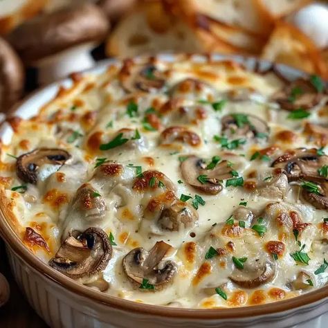 Stuffed Mushroom Dip Side Dishes For Fall Party, Fall Dip Recipes Parties, Halloween Stuffed Mushrooms, Best Savory Dips, Football Food Dips, Stuffed Mushroom Dip Appetizer Recipes, Dip Night Ideas Savory, Mushroom Dip Cream Cheese, Easy Christmas Potluck Ideas For Work