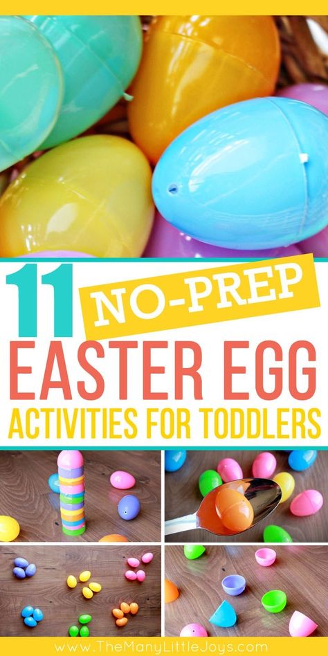 Spinning Easter Eggs...and 10 more no-prep Easter egg activities for toddlers - The Many Little Joys Easter Egg Toddler Craft, Easter Projects For Toddlers Easy, Plastic Egg Activities Toddlers, Toddlers Easter Activities, Plastic Egg Activities Preschool, Easter Egg Games For Preschoolers, Nursery Easter Activities, Toddler Easter Egg Activities, Easy Easter Activities For Toddlers