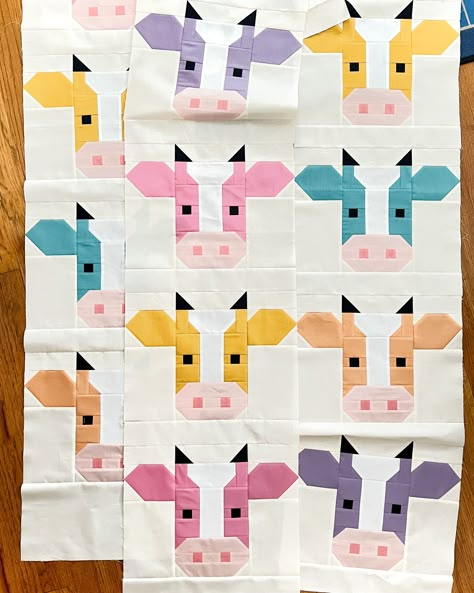 Annabelle Quilt Pattern - A Cow Quilt - The Spring Sample - Cotton and Joy Cow Quilt Pattern, Cow Quilt, Farm Quilt Patterns, Farm Quilt, Sewing Machine Projects, Cow Design, Animal Quilts, Paper Patterns, Layer Cakes