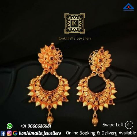 #KJ_G467 Net Weight: up to 8 grams Item : Hangings Fb, Insta, Pinterest: @konkimalla.jewellers Bridal Hairdo, Gold Earrings Designs, Designer Earrings, Gold Earrings, Crown Jewelry, Gold, Quick Saves, Design