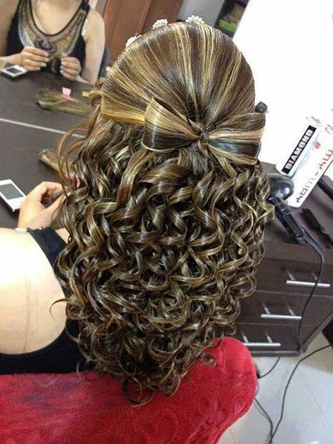 Fashionable smooth hair bow and tight ringlets                                                                                                                                                                                 More Pageant Hair, Cheer Hair, Love Hair, Great Hair, Hair Dos, Gorgeous Hair, Hair Designs, Prom Hair, Pretty Hairstyles