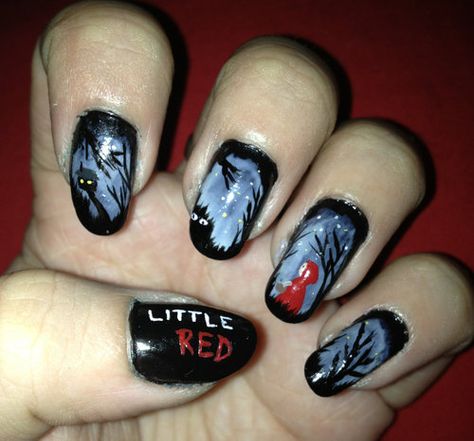 Little Red Riding Hood Nails Little Red Riding Hood Nails, Red Riding Hood Nails, Hood Nails, Tumblr Nail Art, Short Nail Ideas, Nail Art Idea, Fail Nails, Festive Nail Art, Art Design Ideas