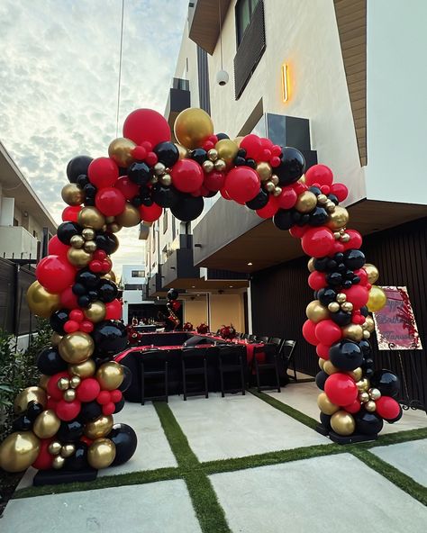 ❤️Happy Birthday ❤️Tannoa🍾Too many More Years 🍾🍾 #balloon #balloon #decor #decoration #black #gold #red #balloonarch #garland #pillar #column #elegant #elegance #magecballoondecor #party #planning #rentals #partyrental #losangeles #eventplannerlosangeles #rental #bday #birthday #birthdaygirl #birthdayparty #garland #balloongarland Elegant Red Black And Gold Party Decorations, Old Hollywood Balloon Arch, Red And Black Balloon Arch, Black Balloon Arch, Black And Gold Party Decorations, Marine Corps Ball, Black And Gold Party, Birthday Decoration Ideas, Black Balloon