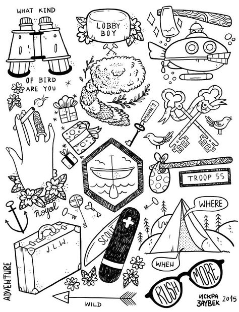 Wes Anderson Tattoo Flash by Iskra Zauvek Second Tattoo, Fan Tattoo, Handpoke Tattoo, Flash Sheet, Tattoo Flash Sheet, Desenho Tattoo, Tattoo Flash Art, Wes Anderson, Alphonse Mucha