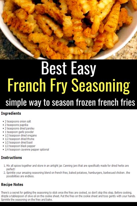 Seasoning For Frozen French Fries, Best French Frie Seasoning, How To Season French Fries, French Frie Seasoning Recipe Easy, French Seasoning Blend, Diy Fry Seasoning, How To Make Seasoned Fries, How To Season Fries, Best Seasoning For Fries