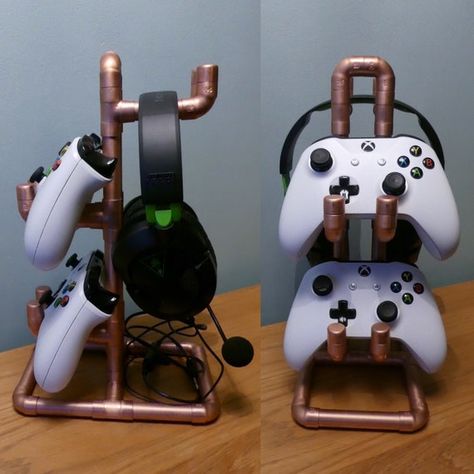 Copper Pipe Game Controller Stand Headset Holder/stand - Etsy UK Control Xbox, Gaming Stand, Controller Stand, Headset Holder, Scrap Wood Crafts, Headset Accessories, Laser Cut Wood Crafts, Gaming Station, Clay Diy Projects