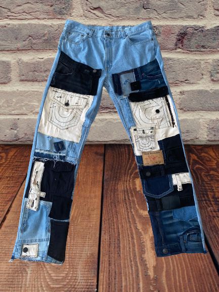 Drip Fits, Hype Clothing, Black Men Fashion Swag, Recycle Jeans, Mens Fashion Jeans, Fashion Jeans, Patchwork Jeans, Streetwear Men Outfits, Black Men Fashion