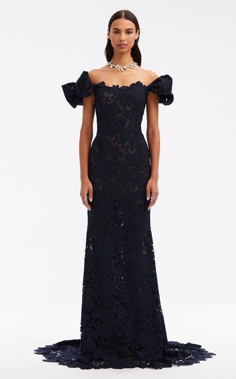 Navy Gown, Black Bridesmaids, Elegant Dresses Classy, Guipure Lace, Glam Dresses, Lace Gown, Event Dresses, Beautiful Gowns, Fancy Dresses