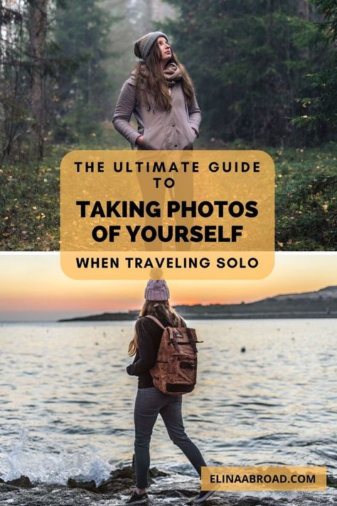 Your guide to taking photos of yourself when traveling solo. How to find a great location for your self portraits, how to pick the right equipment and when is the best time to go out and take photos of yourself. Cool Pictures To Take Of Yourself, How To Take Good Vacation Pictures, Travel Brand Photography, Travel Photo Poses Ideas, Photos Of Yourself Ideas, Travel Poses Ideas, Taking Photos Of Yourself, Travel Photos Ideas, Travel Equipment