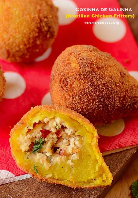 Coxinha de Frango (Chicken Fritters) and Rioja Wine: A Match Made in Heaven!  For a chance to WIN AN AWESOME PRIZE, click on the banner ad at the very bottom of the post.  #matchmadeinheaven Chicken Fritters Recipe, Chicken Croquettes Recipe, Brazilian Chicken, Chicken Croquettes, Croquettes Recipe, Popular Appetizers, Fritter Recipes, Chicken Spices, Brazilian Food