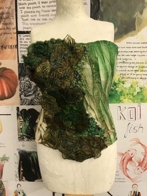 Leaves Inspired Fashion, Clothing Inspired By Nature, Fashion Nature Inspired, Fashioned By Nature Art, Decay Fashion Textiles, Gcse Textiles Corset, Body Adornment Nature, Natural Structures Art, Gcse Textiles Final Piece Ideas