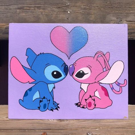 Kids Drawing Projects, Disney Canvas Paintings, Love Canvas Painting, Art Markers Drawing, Canvas Art Painting Acrylic, Disney Canvas, Glow Paint, Stitch Drawing, Canvas Drawing