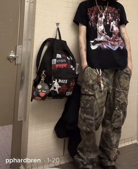 Metalcore Aesthetic Outfit Men, Alt Punk Outfits Men, 2000s Rocker Outfit, 90s Punk Aesthetic Men, Mens Grunge Streetwear, 90s Punk Fashion Male, Metalhead Fits Men, Masc Metal Outfits, Juggalo Outfit Men