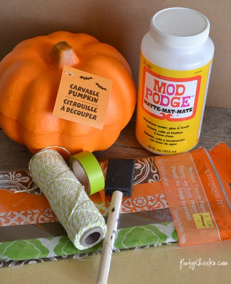 Dollar Tree Carvable Pumpkin Ideas, Carvable Pumpkin Ideas, Napkin Pumpkins, Dollar Store Pumpkin, Pink Pumpkin Baby Shower, Pumpkin Decorating Diy, Decoupage Pumpkins, Indoor Crafts, Aluminum Can Crafts