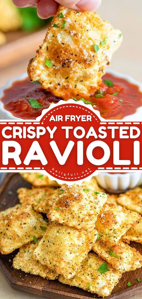 {Air Fryer} Toasted Ravioli, game day, football food Breaded Ravioli Air Fryer, Football Appetizers Air Fryer, Air Fryer Toasted Ravioli Frozen, Easy Air Fryer Finger Foods, Sunday Dinner Ideas Air Fryer, Air Fryer Ravioli Bites, Air Fryer Party Appetizers, Air Fryer Ravioli Recipes, Air Fryer Football Snacks