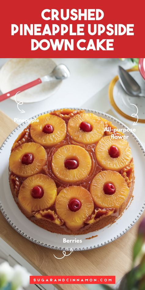 Discover the delightful flavors of crushed pineapple upside-down cake! 🍰🌟 This recipe features a caramelized pineapple topping that makes for a stunning presentation. Moist and delicious, it’s the perfect dessert for any gathering. Save this pin for your next baking adventure! 📌🍍 Layered Pineapple Upside Down Cake, Easy Pineapple Upside Down Cake Recipe, Recipes Using Crushed Pineapple, Pineapple Upside Down Cake Recipe Easy, Pineapple Upside Down Cake With Box Cake, Crushed Pineapple Recipes Desserts, Pineapple Upside Down Cheesecake Recipe, Crushed Pineapple Upside Down Cake, Crushed Pineapple Recipes