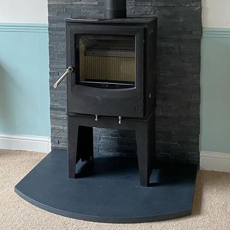 D Shaped Hearth in honed granite. Hearth size: 1000mm x 750mm (W x H) 30mm thick. Ideal for framing a free standing stove or insert into a fireplace chamber for a sleek and clean look. Also available in polished granite and flamed grey granite. Slate Fire Harth, Granite Fireplace Hearth, Fire Hearth, Stove Hearth, Granite Options, Granite Hearth, Grey Fireplace, Granite Fireplace, Fireplace Stove