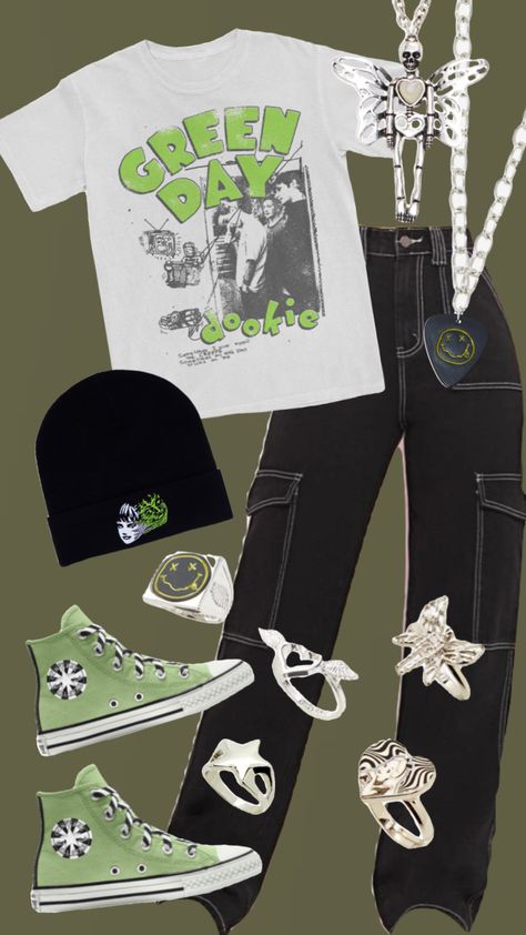 Green Day Outfit Ideas, Green Day Concert Outfit Ideas, Greenday Concert Outfits, Green Punk Outfits, Green Day Concert Outfit, Green Day Outfit, Scream Halloween Costume, Concert Outfit Men, 90s Grunge Aesthetic