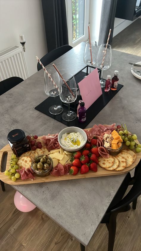 A charcuterie board made with feta and truffle dip, cheese, strawberries, grapes, olives & crackers Wine And Cheese Charcuterie Board, Charcuterie Board With Strawberries, Wine Board Ideas, Chauctier Board Ideas, Truffle Dip, Wine Board, Grapes And Cheese, Wine And Cheese Party, A Charcuterie Board