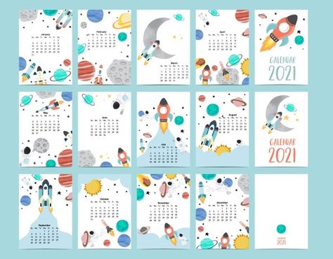 Power Elements, Space Calendar, Desk Calendar Template, Trendy Illustration, Panda Dog, Wall Calendar Design, New Year Symbols, Calendar Design Template, Creative Calendar