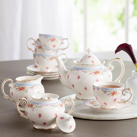 How to Host an Afternoon High Tea That's Worthy of a Bridgerton | No high tea would be complete without dainty, matching tea accessories. This 11-piece set includes the pot, cups, saucers, and sugar and milk containers—an elegant collection fit for even a Bridgerton. #entertainingideas #hostesstips #realsimple #partyideas #howtohost Chip Dips, Glass Tea Set, China Rose, Porcelain Tea Set, China Tea Sets, Porcelain Roses, Porcelain China, Tea Pots Vintage, Rose Tea