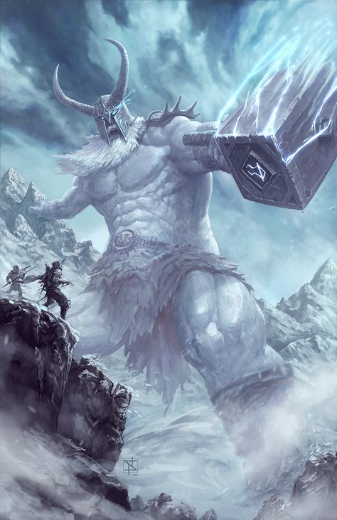 Storm Giant, Stephen Nickel on ArtStation at https://www.artstation.com/artwork/0n4LGK Arte Viking, Heroic Fantasy, Fantasy Beasts, Fantasy Races, Fantasy Theme, Dnd Art, Fantasy Monster, Mythical Creatures Art, Weird Creatures