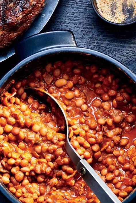 Stewed pinquito beans, a traditional side dish for Santa Maria–style tri-tip, get their flavor from smoky bacon, ham, and Anaheim and ancho chiles. Get the recipe at Food & Wine. Pinquito Beans Recipe, Bacon Chili, Tri Tip, How To Cook Ham, Bean Stew, Grill Recipes, Beans Recipe, Fresh Salsa, Vegetable Puree