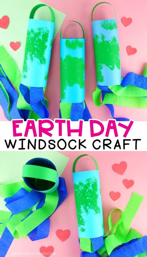 Celebrate Earth Day this year by making these gorgeous Earth Day windsocks. This simple Earth Day craft is easy for preschoolers and kids of all ages to create and it makes a great decoration to display at home or inside the classroom. #iheartcraftythings Earth Day Preschool Activities, Windsock Craft, Earth Day Craft, Earth Activities, Earth Week, Earth Day Projects, April Crafts, Recycled Crafts Kids, Earth Day Crafts