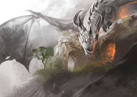 I really just like this dragon. I think it led to an idea for something...? Drawing Dragon, Dragon Flying, Fire And Blood, Cool Dragons, Dragon Pictures, Mythical Beast, White Dragon, Fantasy Monster, Dragon Artwork