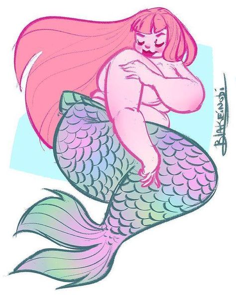 Plus Size Mermaid Art, Plus Size Pinup Tattoo, Cute Mermaid Art, Full Metal Alchemist Brotherhood, Fat Mermaid, Plus Size Art, Full Metal Alchemist, Fat Art, Mermaid Fairy