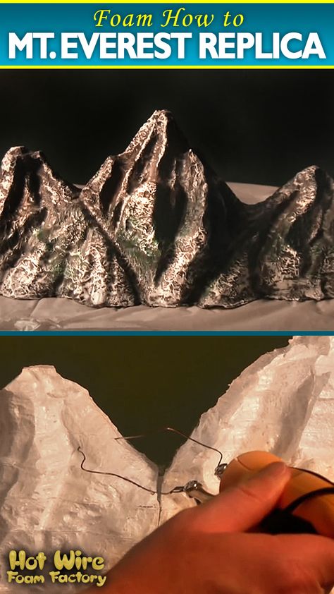 Let's look at another stay-at-home craft idea. Mountains make for a great display piece or addition to a diorama/village/model railroad. Here, Andy Crosier of Lizard-Landscapes shows how to make your own foam replica of Mount Everest that you can use for dioramas or just as a decoration on its own.  #diorama #modelrailroad #homedecor #hotwirefoamfactory #mountainrange Diorama Mountain Ideas, Mountain Diorama, School Diorama, Model Tutorial, Pet Tarantula, Home Window Grill Design, Painting Styrofoam, Foam Factory, Fake Rock