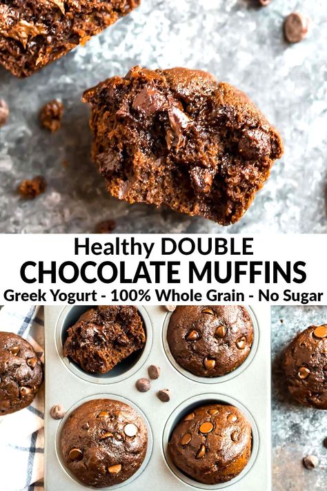 Breakfasts Healthy, Healthy Chocolate Muffins, Healthy Chocolate Desserts, Menu Sarapan Sehat, Double Chocolate Muffins, Healthy Muffin Recipes, Kids Healthy, Healthy Breakfasts, Diet Healthy